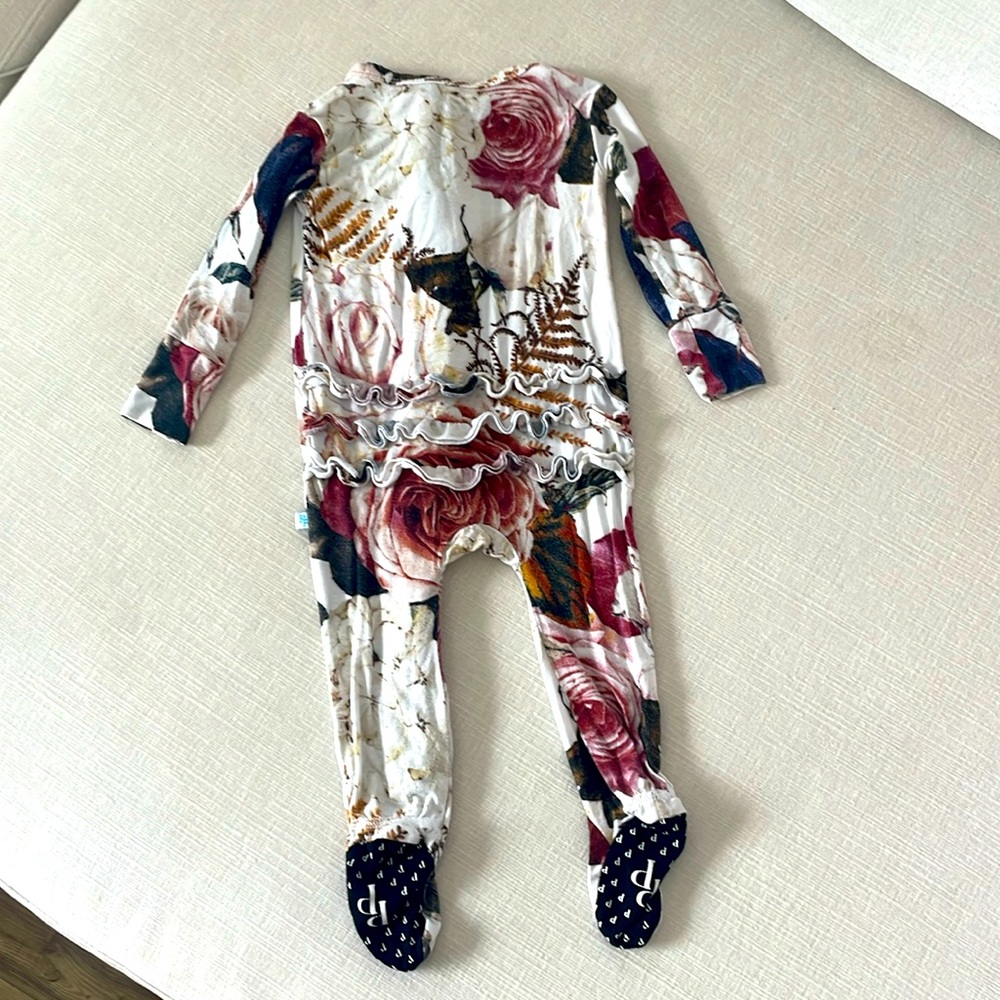 Posh Peanut zipper onesie with footies and optional mittens.